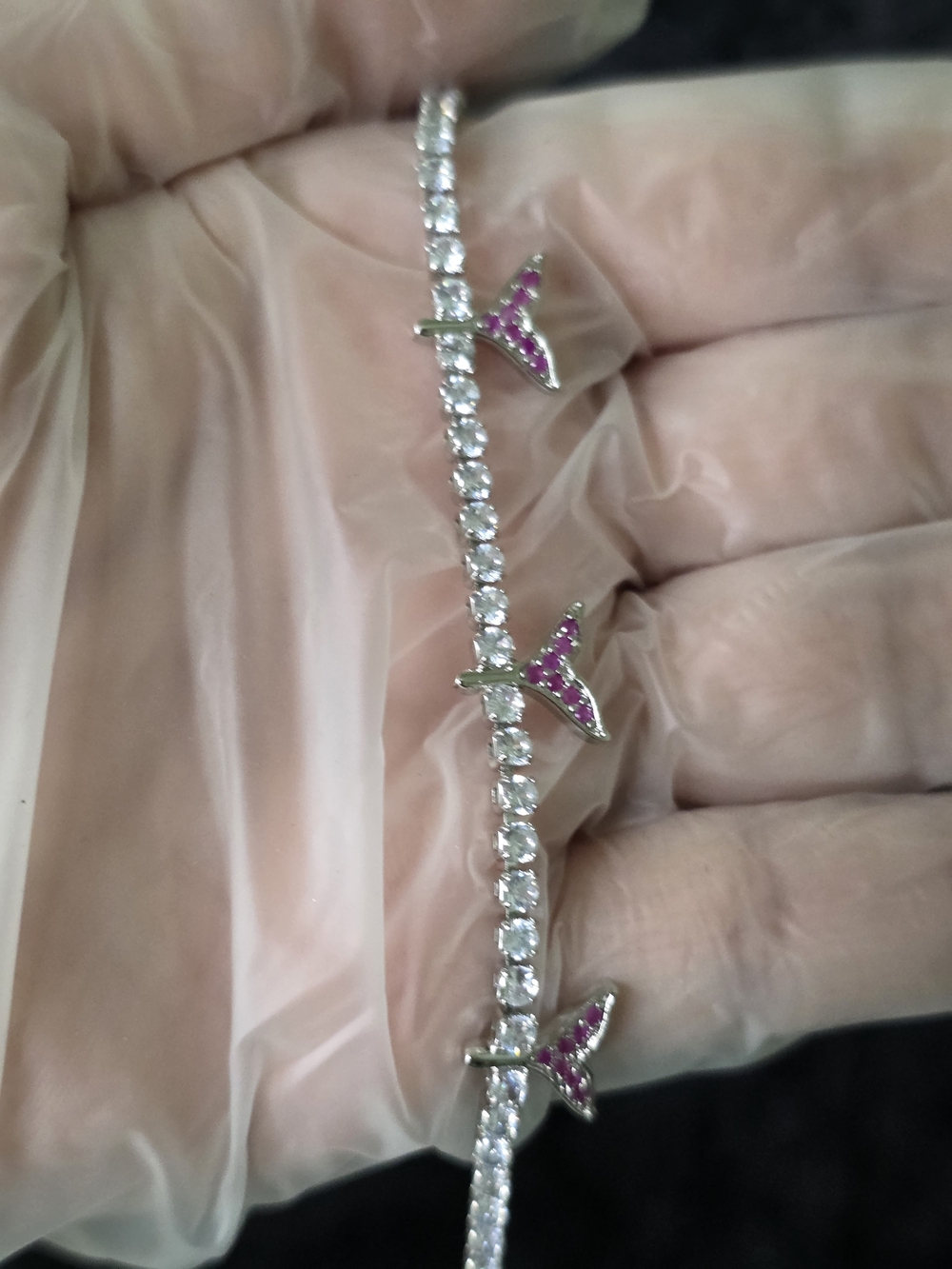 Elegant Silver Tennis Bracelet with Pink Butterfly Accents